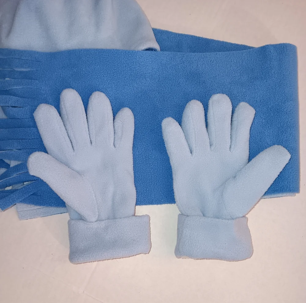 Kids Blue Fleece Winter Hat, Scarf, and Gloves Set Two Tone Light Dark
